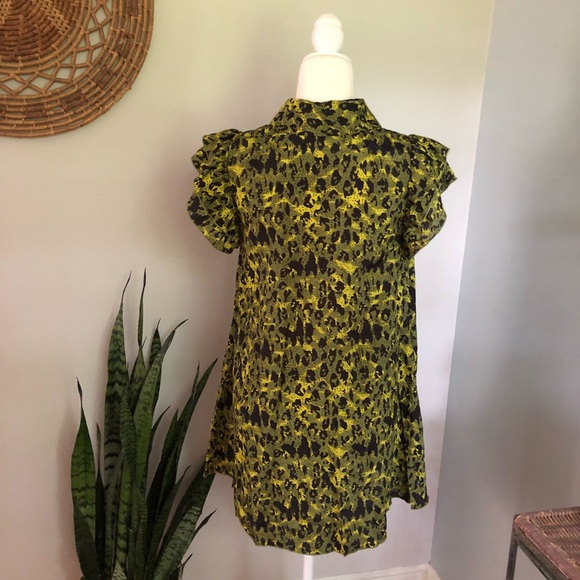 Green Leopard Bow Neck Ruffle Tunic - Picture 4 of 6